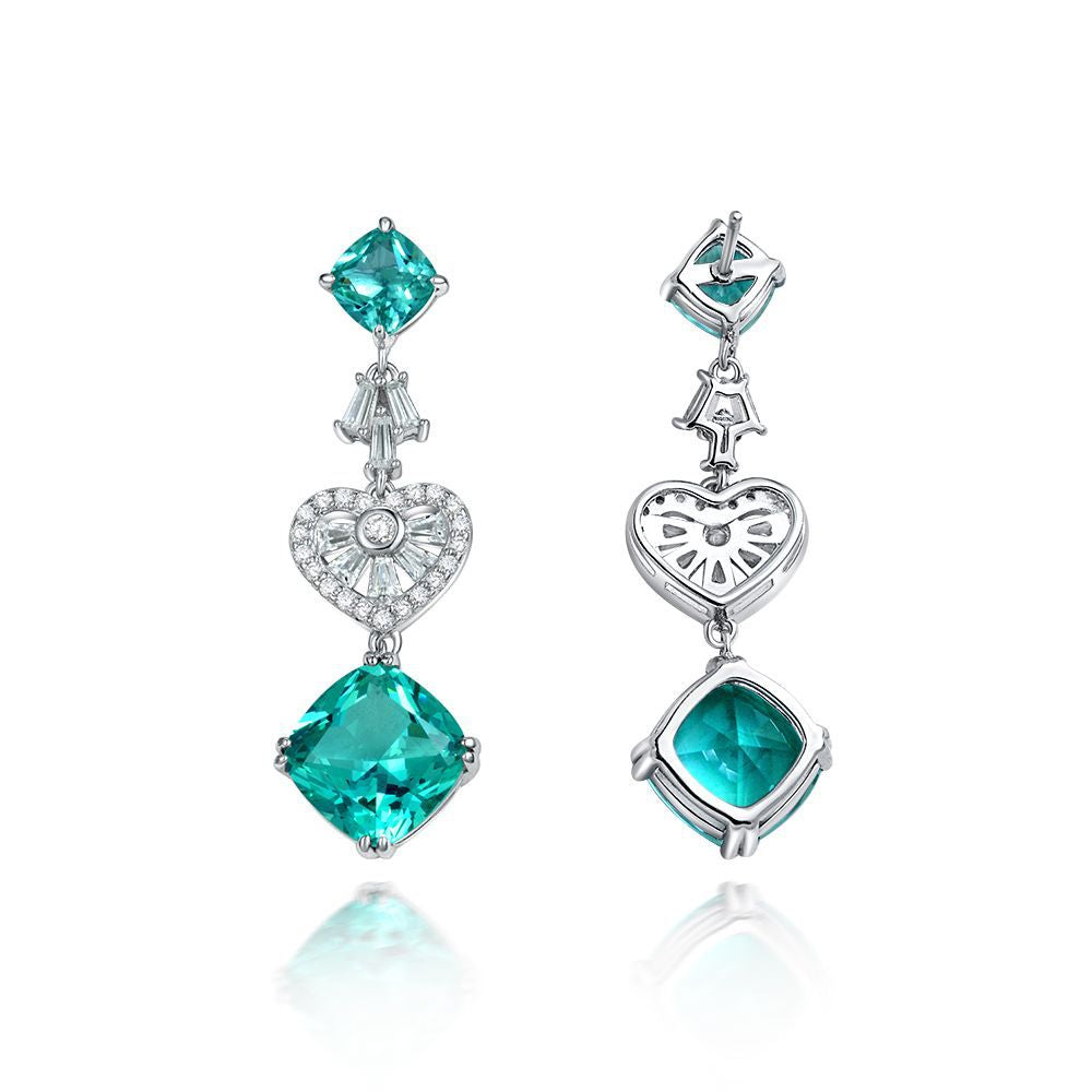 Cushion Paraiba Tourmaline Heart-Shaped Sterling Silver Drop Earrings