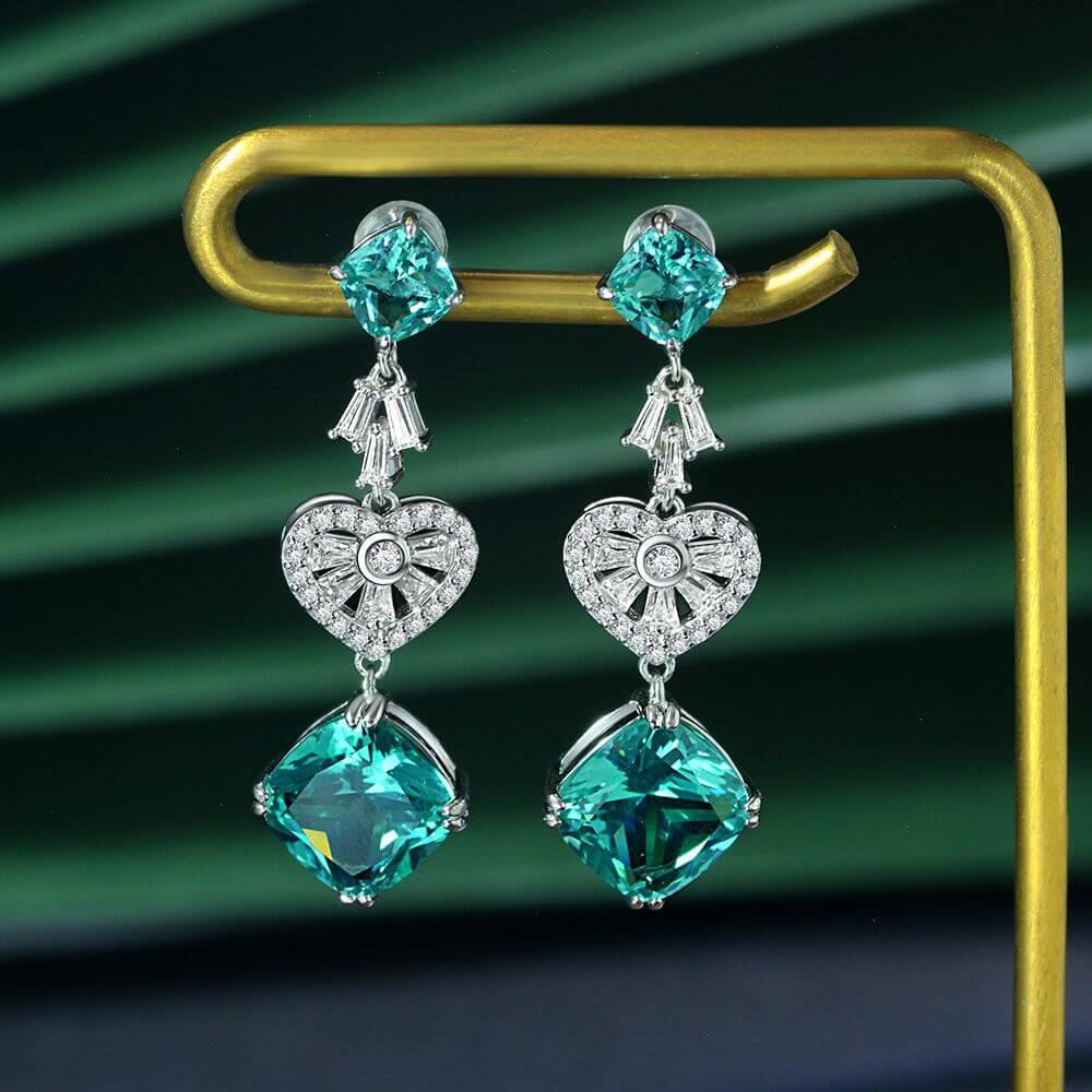 Cushion Paraiba Tourmaline Heart-Shaped Sterling Silver Drop Earrings