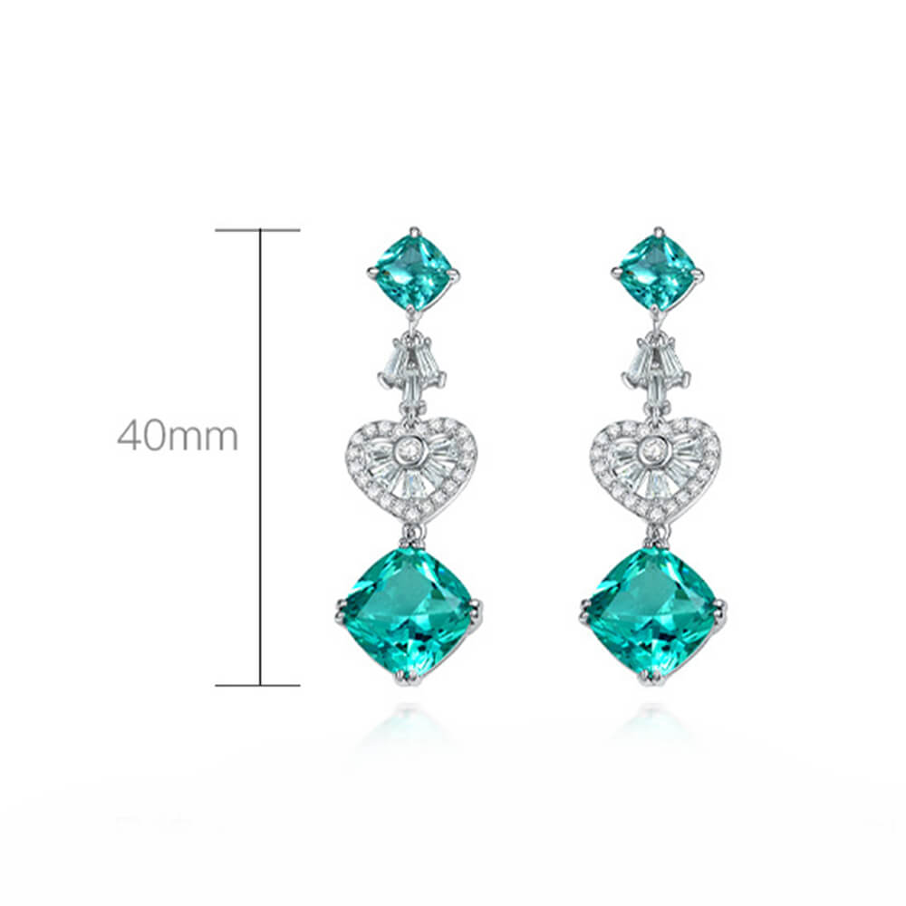 Cushion Paraiba Tourmaline Heart-Shaped Sterling Silver Drop Earrings