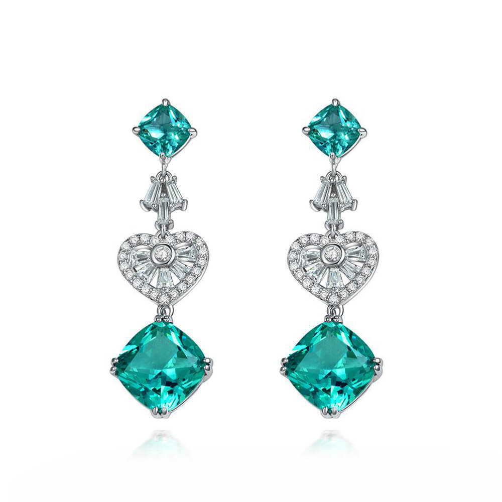 Cushion Paraiba Tourmaline Heart-Shaped Sterling Silver Drop Earrings