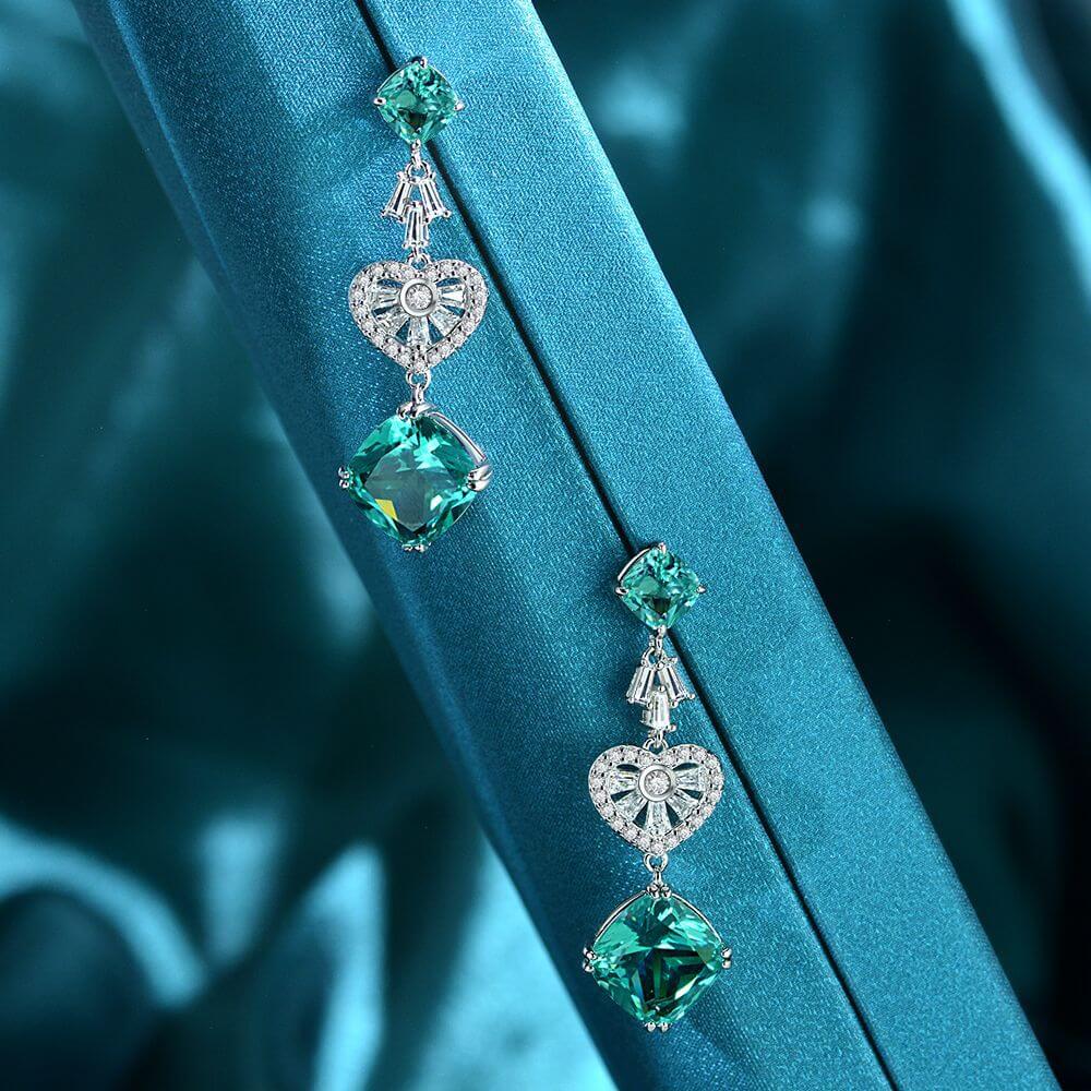 Cushion Paraiba Tourmaline Heart-Shaped Sterling Silver Drop Earrings