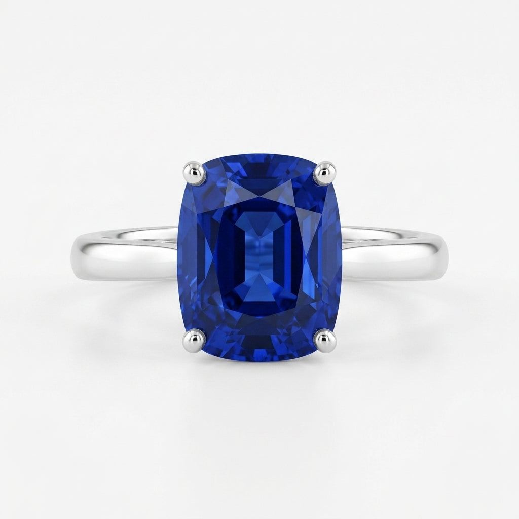 Prong-Set Cushion Blue Sapphire Solitaire Ring