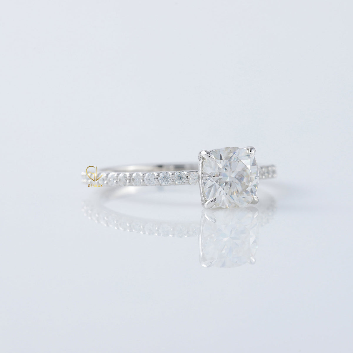 Cushion Cut Moissanite Solitaire With Accent Engagement Ring