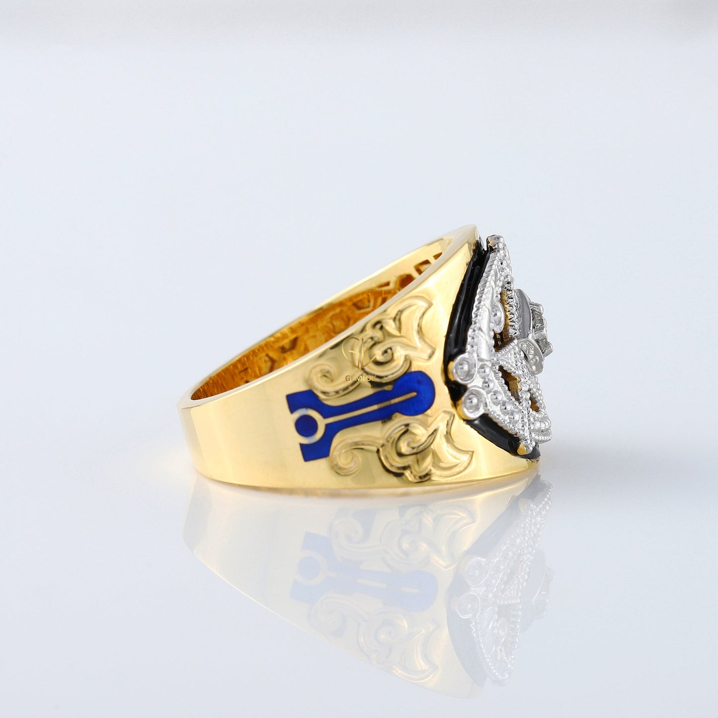 Custom Masonic Blue Lodge Two Tone Lab Grown Diamond Ring