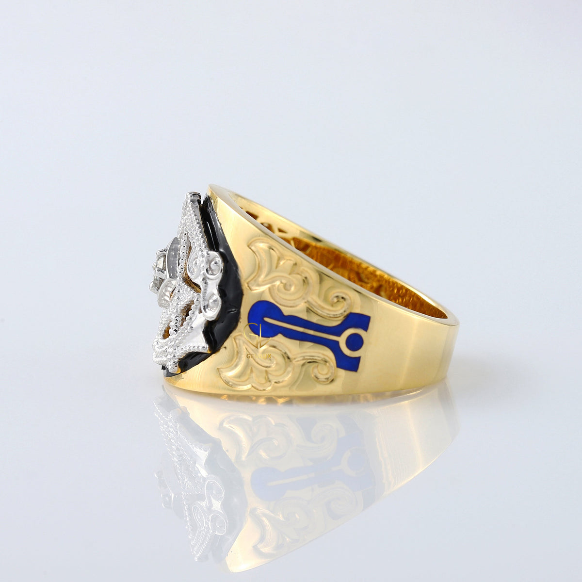 Custom Masonic Blue Lodge Two Tone Lab Grown Diamond Ring
