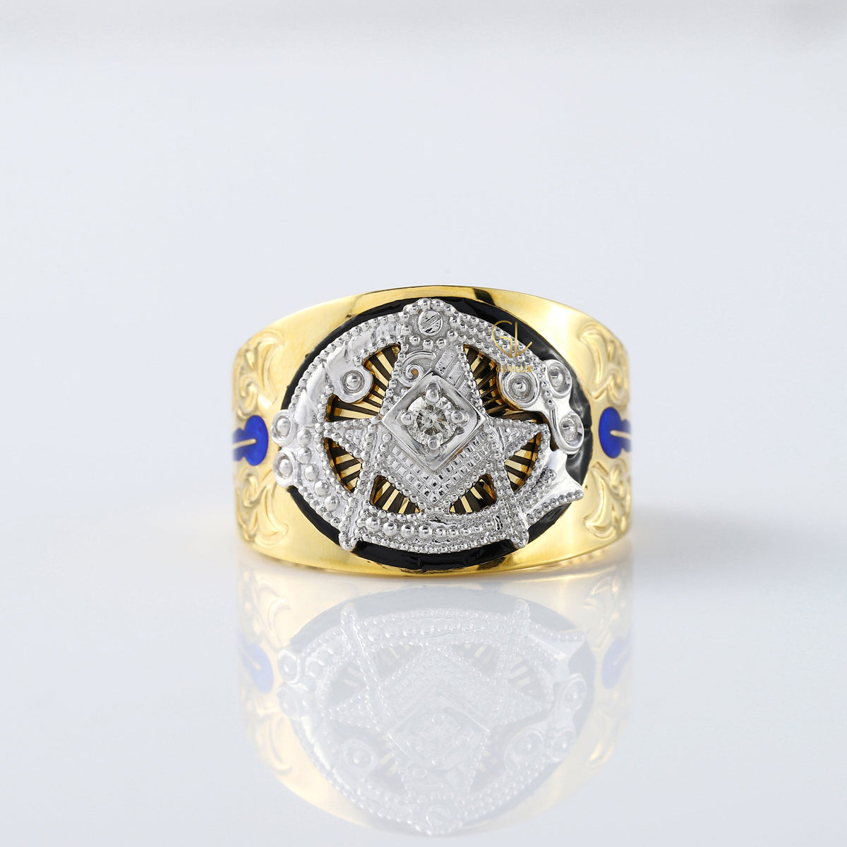 Custom Masonic Blue Lodge Two Tone Lab Grown Diamond Ring