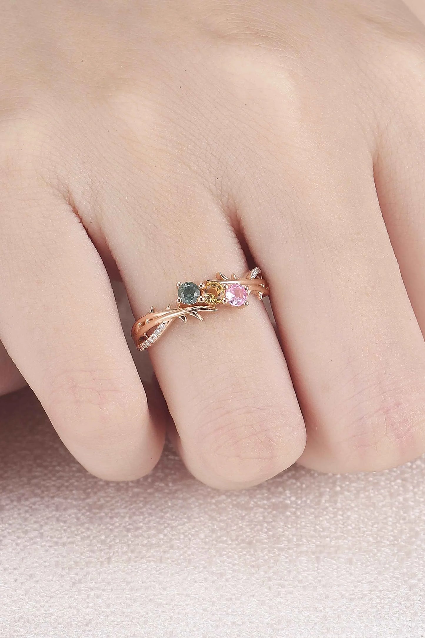 Custom Three-Stone Family Silver Ring – Personalized with Birthstones