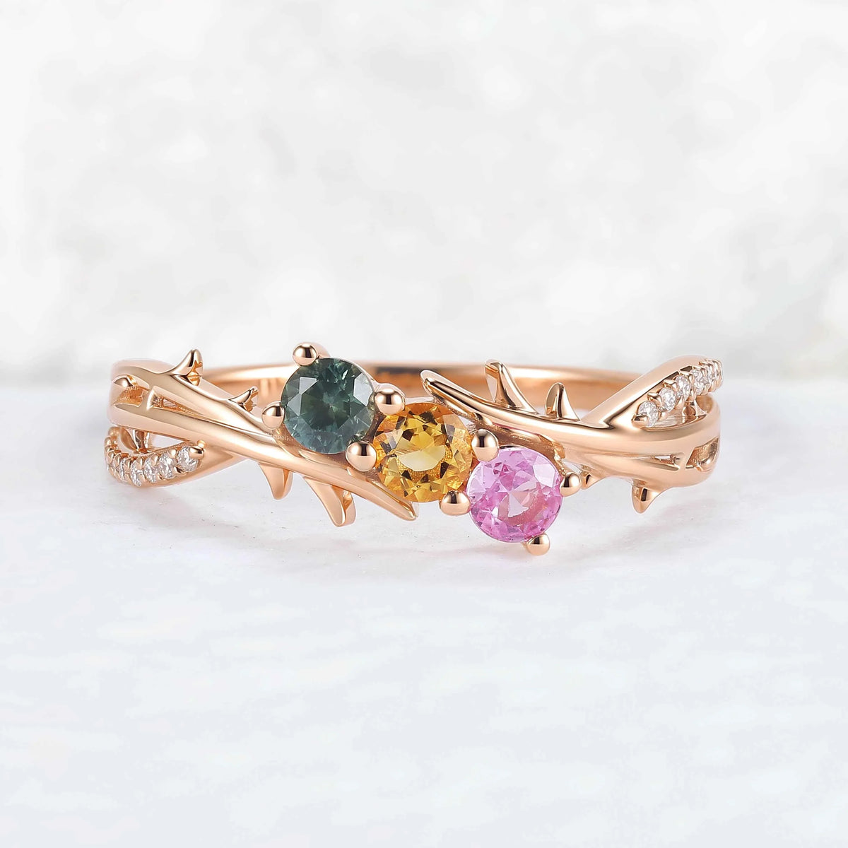 Custom Three-Stone Family Ring for Women – Personalized with Birthstones