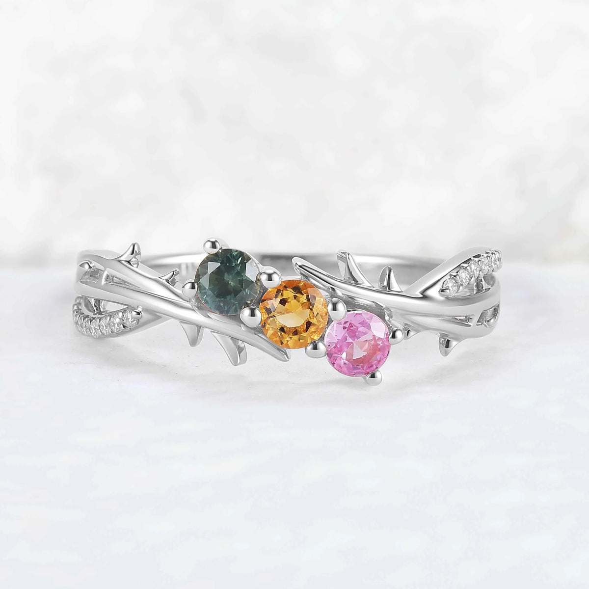 Custom Three-Stone Family Ring for Women – Personalized with Birthstones