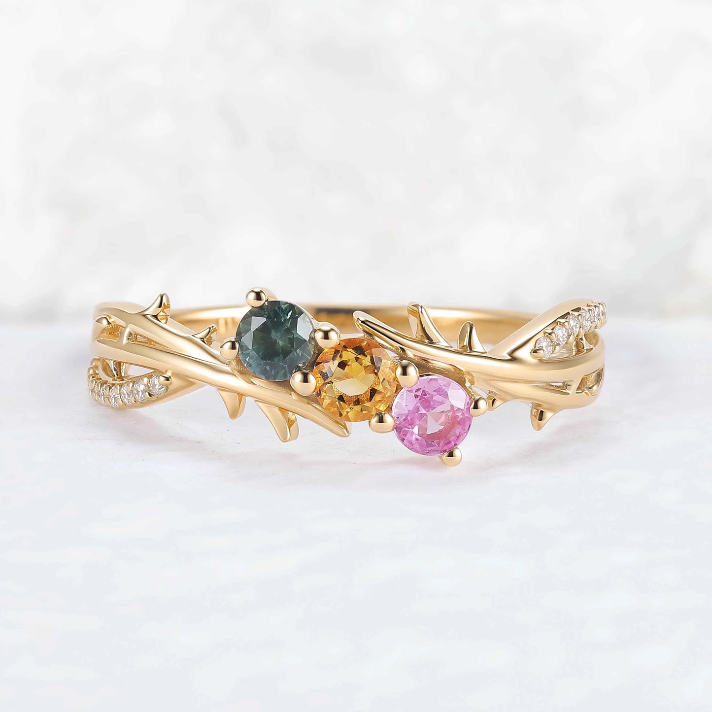 Custom Three-Stone Family Silver Ring – Personalized with Birthstones