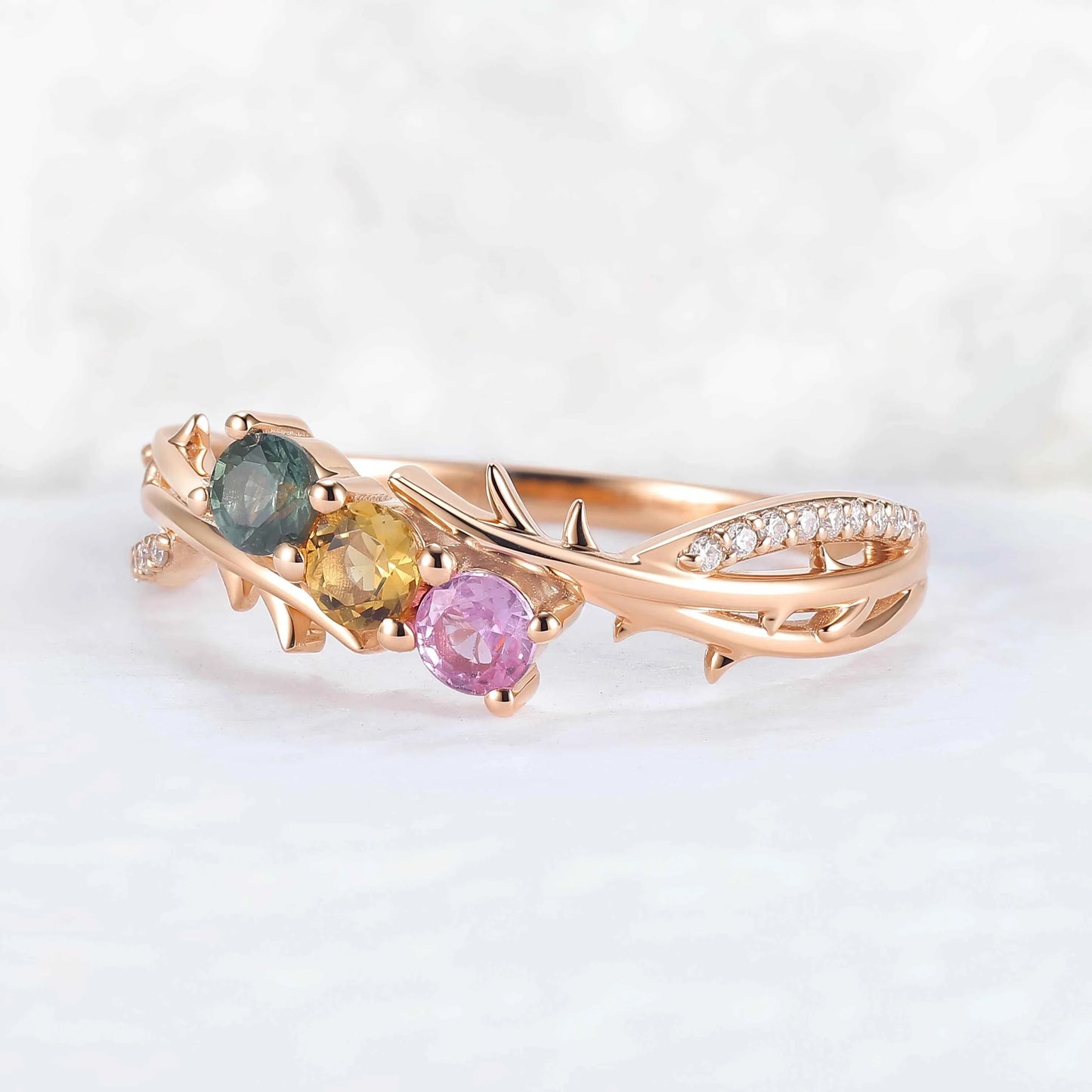 Custom Three-Stone Family Ring for Women – Personalized with Birthstones