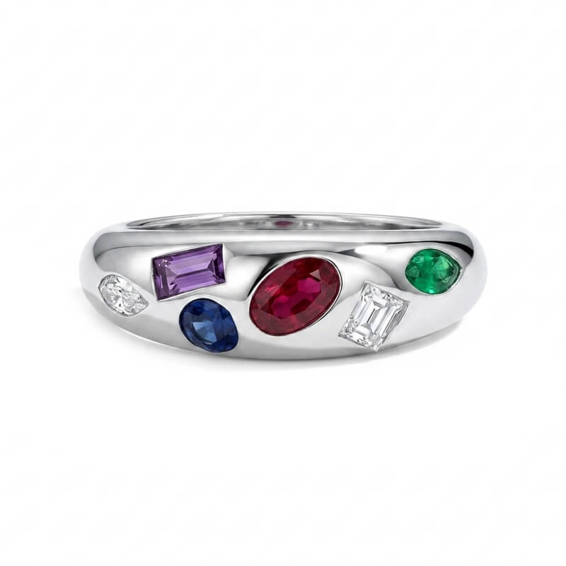 Customizable Cluster Multi-Gemstone Statement Dome Flush Set Wedding Band Ring