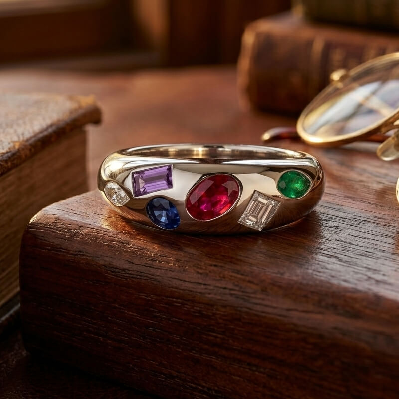 Customizable Cluster Multi-Gemstone Statement Dome Flush Set Wedding Band Ring