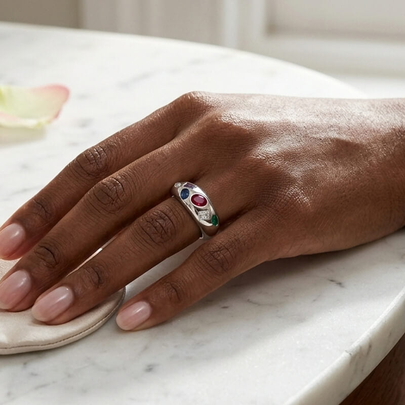 Customizable Cluster Multi-Gemstone Statement Dome Flush Set Wedding Band Ring