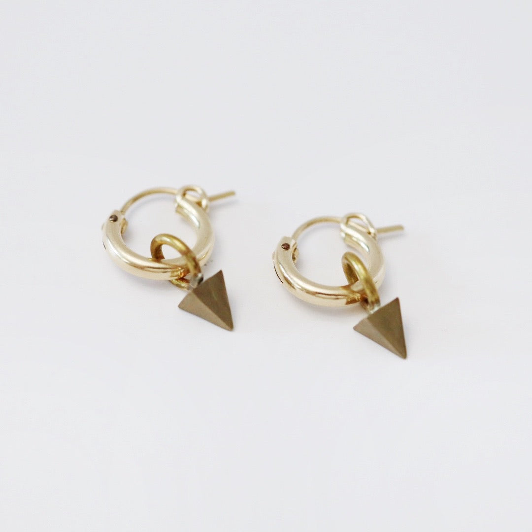 Spike Huggie Hoop Earrings  in Brass / Gold Fill / ready to ship