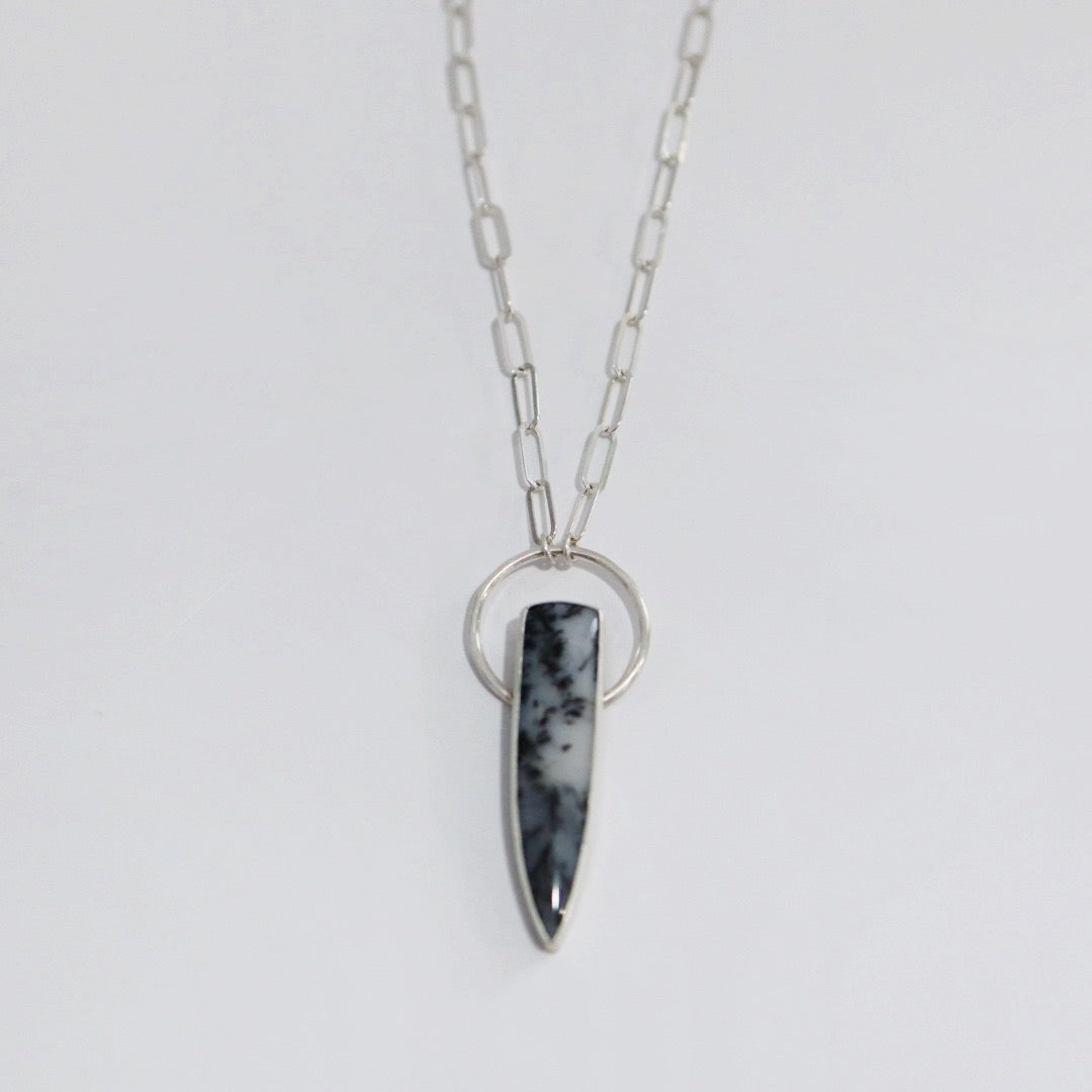 Dendritic Agate Warrior Necklace in Sterling Silver / Ready to ship