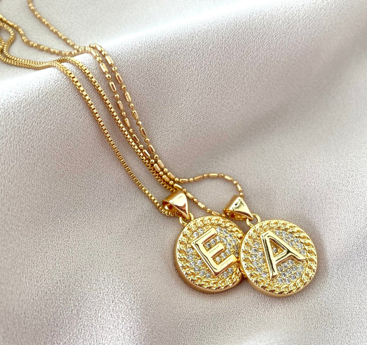 Gold Filled Letter Necklace Micro Pave Initial Pendant Coin Charm Minimalist CZ Letter Pendant Christmas Gift Paperclip Box Figaro Chain