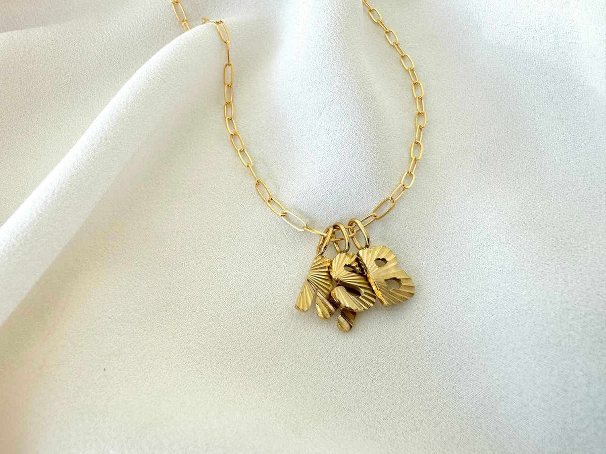 Gold Filled Shiny Reflective Etched Letter Charm Necklace - Initial Pendants - Custom Birthday Gift Jewelry
