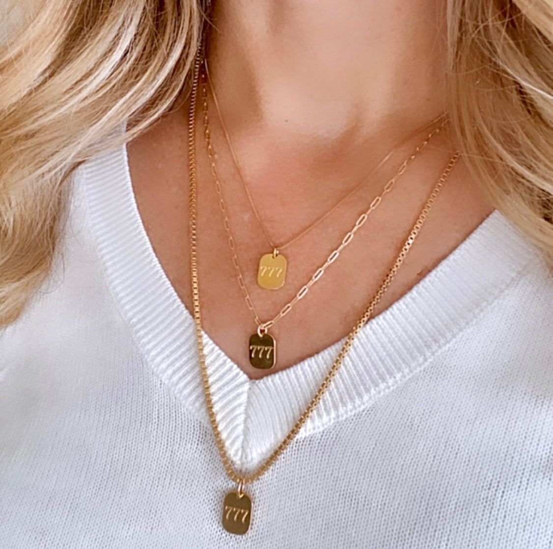 Gold Filled 777 Pendant Necklace Chunky Box Chain Thick Paperclip Necklace Religious Pendant Angel Necklace Numbers Charm Meaningful Gifts
