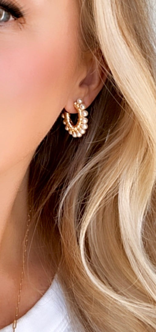 Gold Filled Chunky Pearl Hoop Earrings - June Birthstone Jewelry
