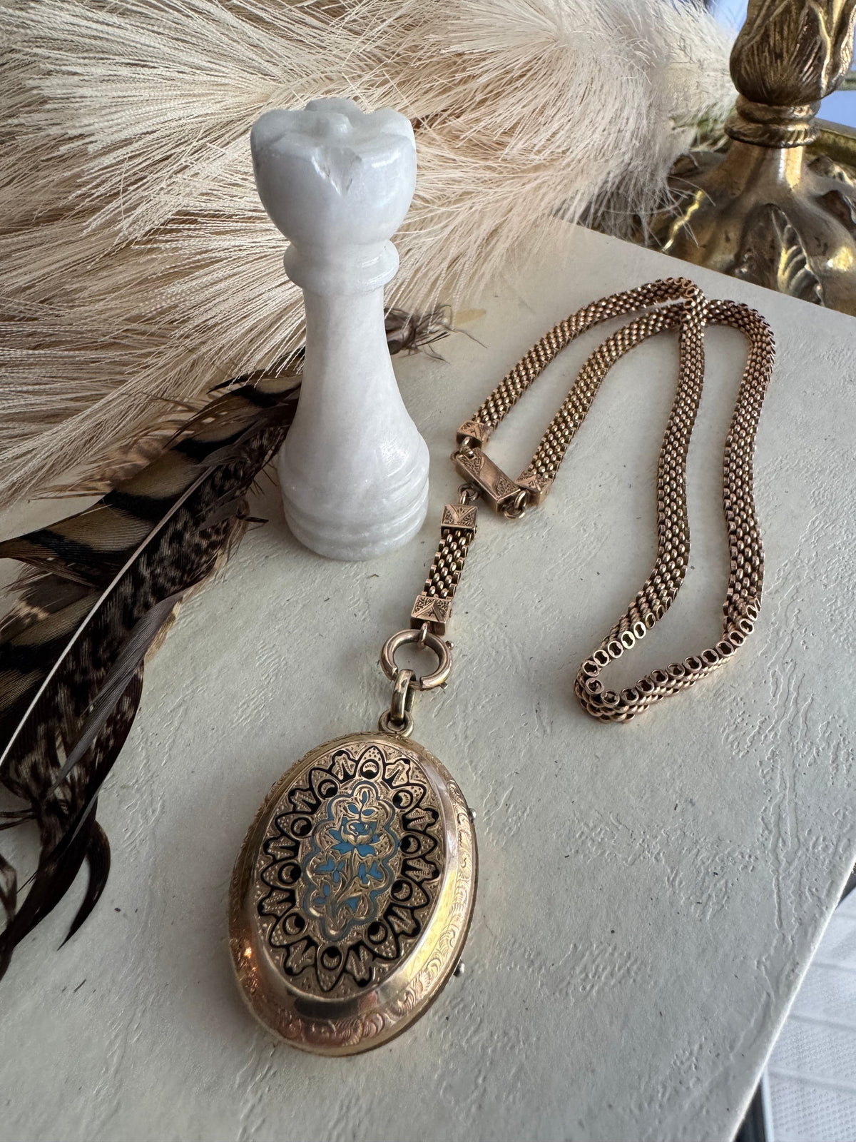 Antique 14k Victorian Mourning Locket/Book Chain