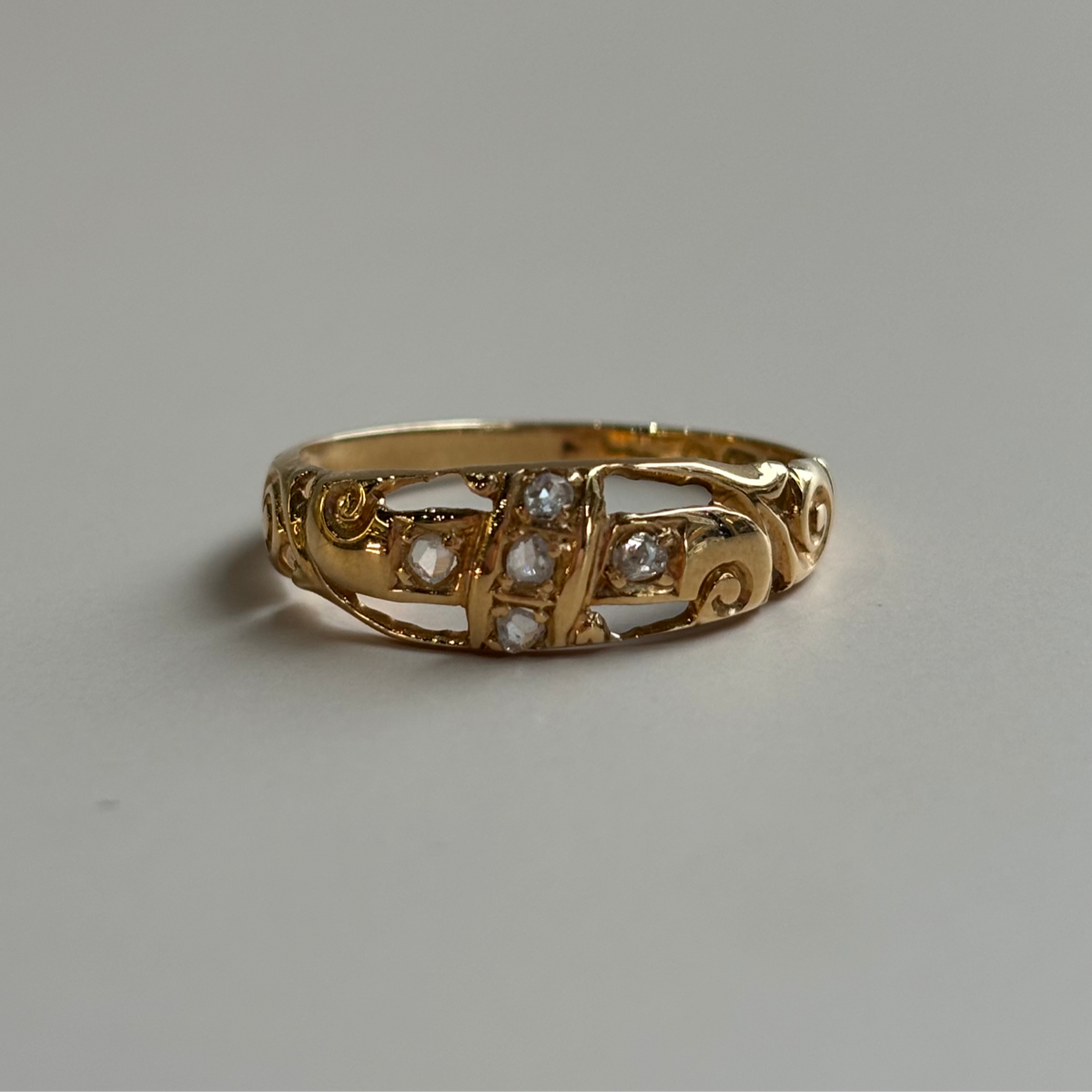 0.15CTW Rose Cut Diamond Band | 18K Yellow Gold | Vintage