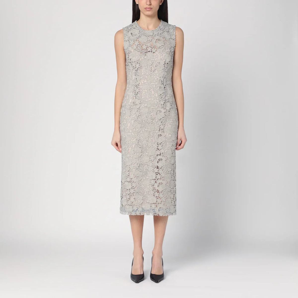 P.A.R.O.S.H. - Light grey lace midi dress