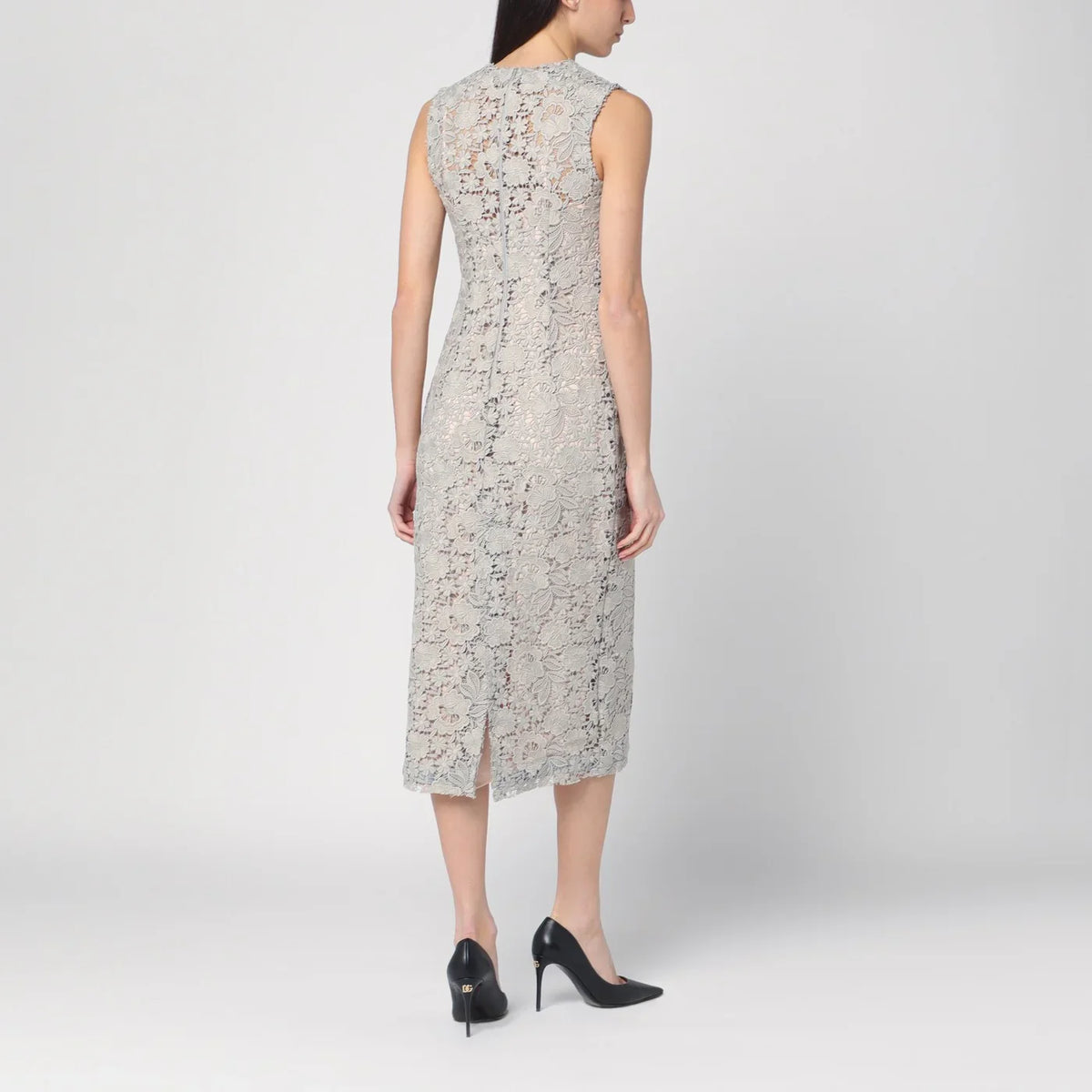 P.A.R.O.S.H. - Light grey lace midi dress