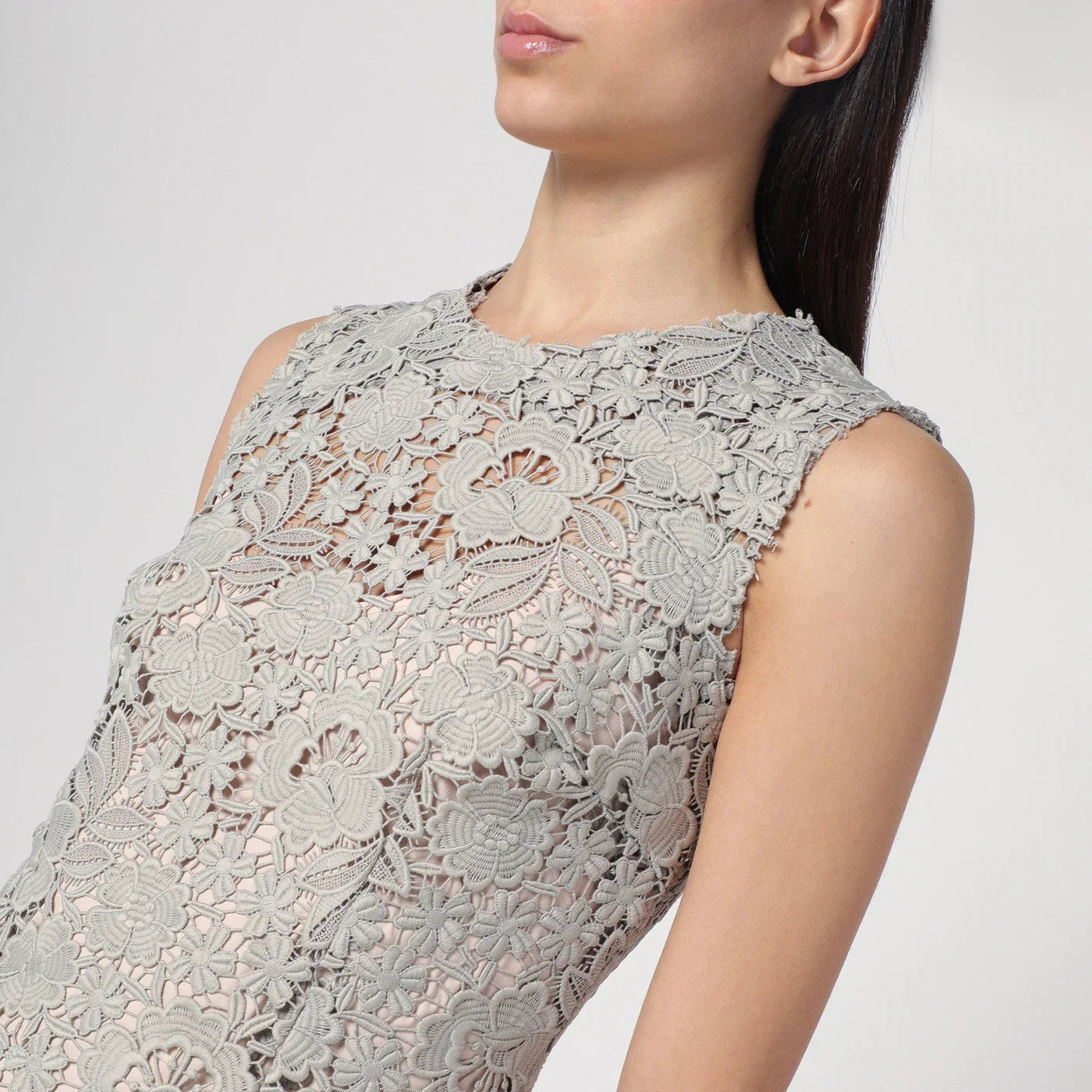 P.A.R.O.S.H. - Light grey lace midi dress