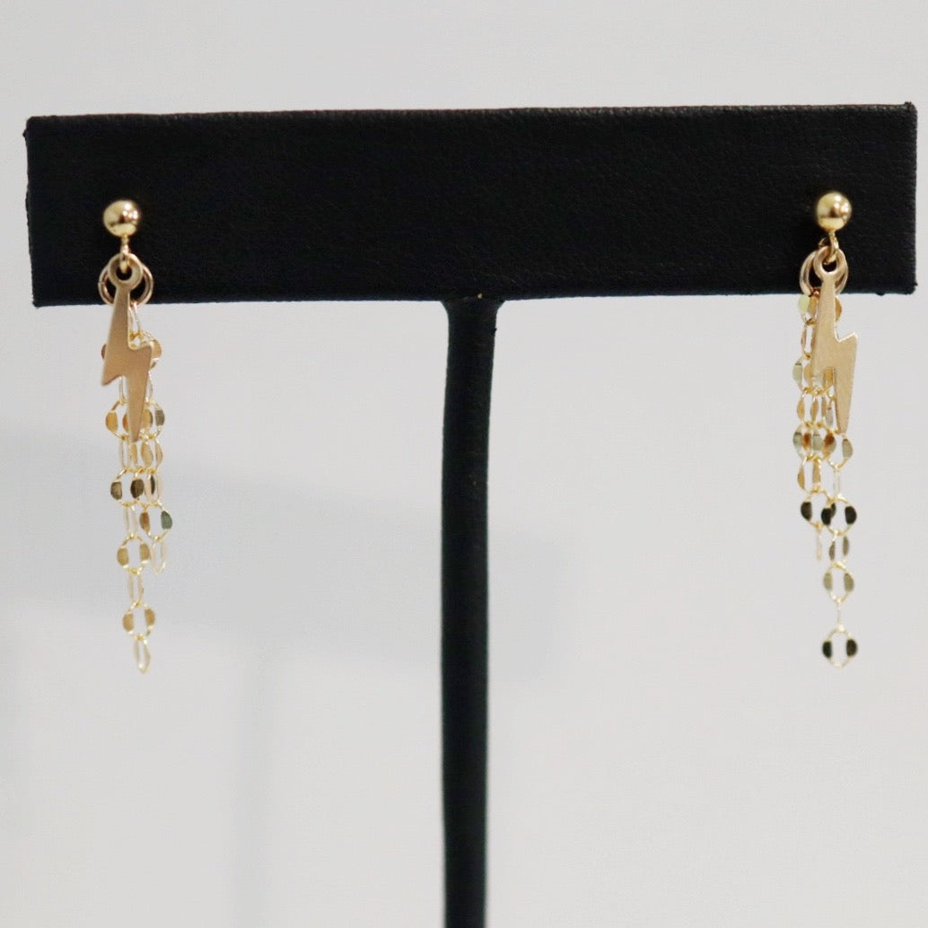 Lightning Bolt and Chain Dangle Earrings in 14 karat Gold Fill / ready to ship