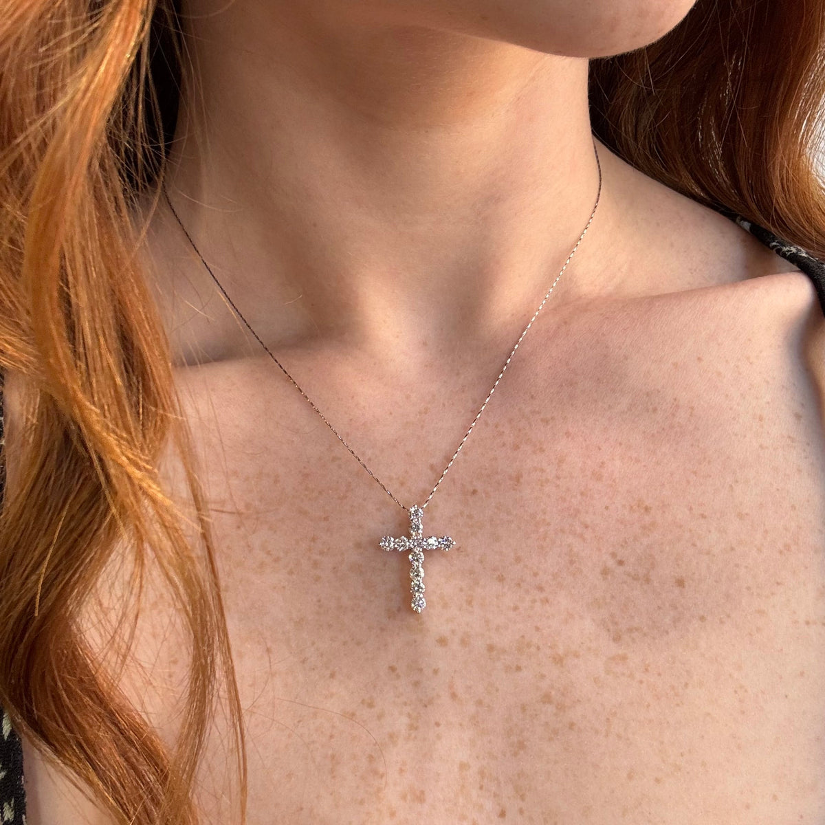 Natural Diamond Cross Necklace | 0.72 CTW | 14K White Gold | 16" Chain