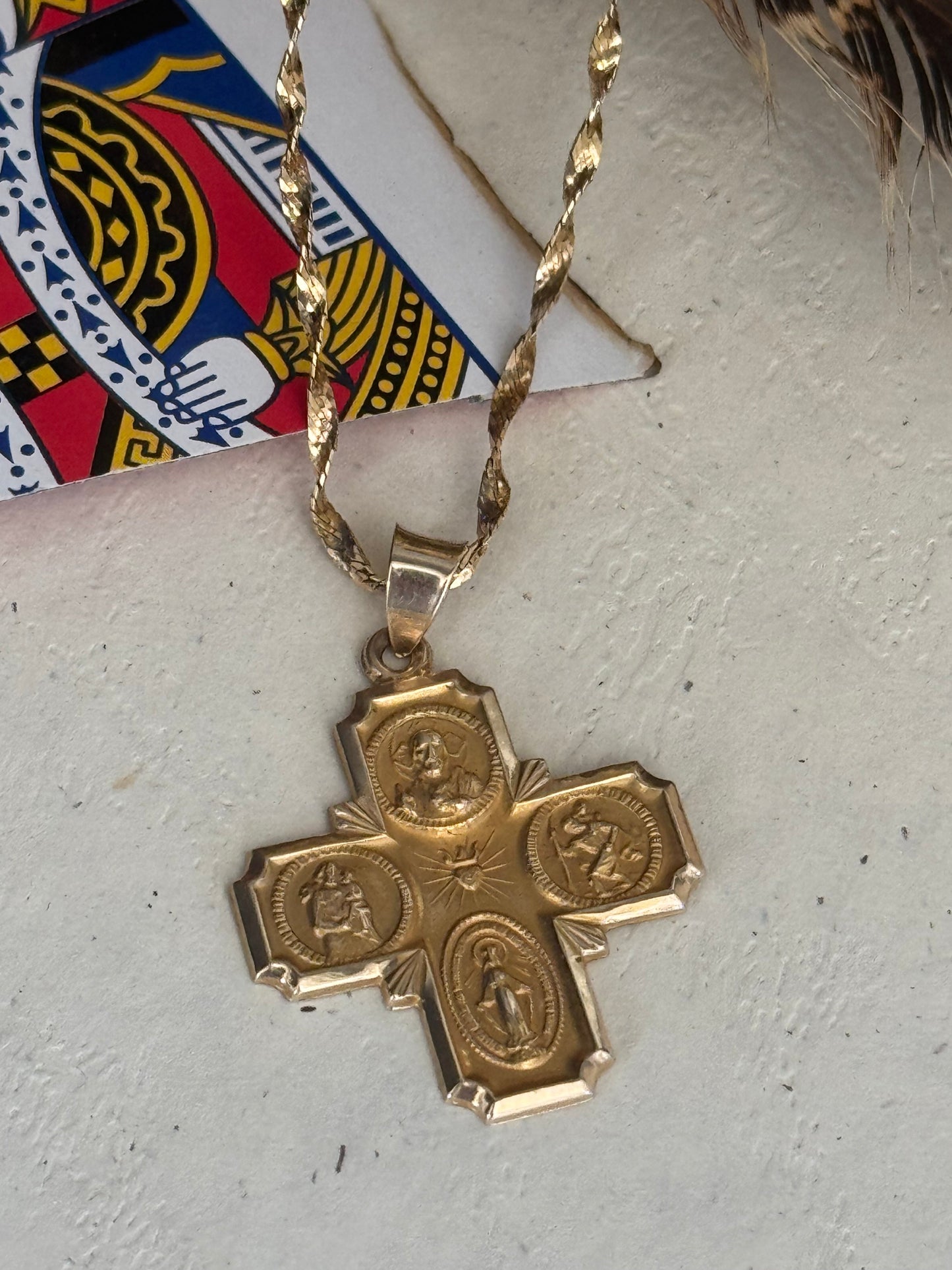 Vintage 14k Gold Sculptural Catholic 4-Way Cross