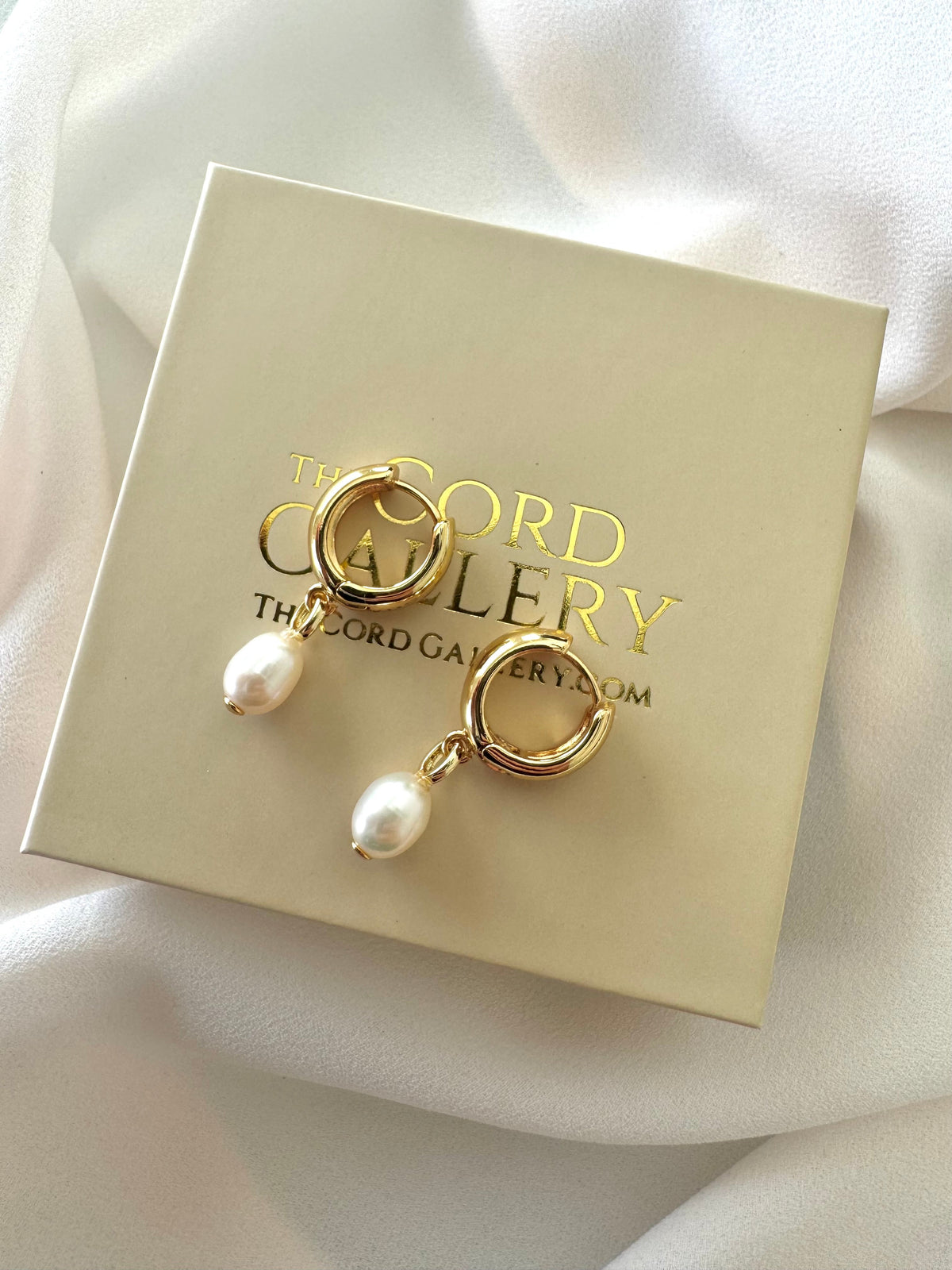 Chunky Gold Filled Hoop Huggies with Pearl Dangle Drops - June Birthstone