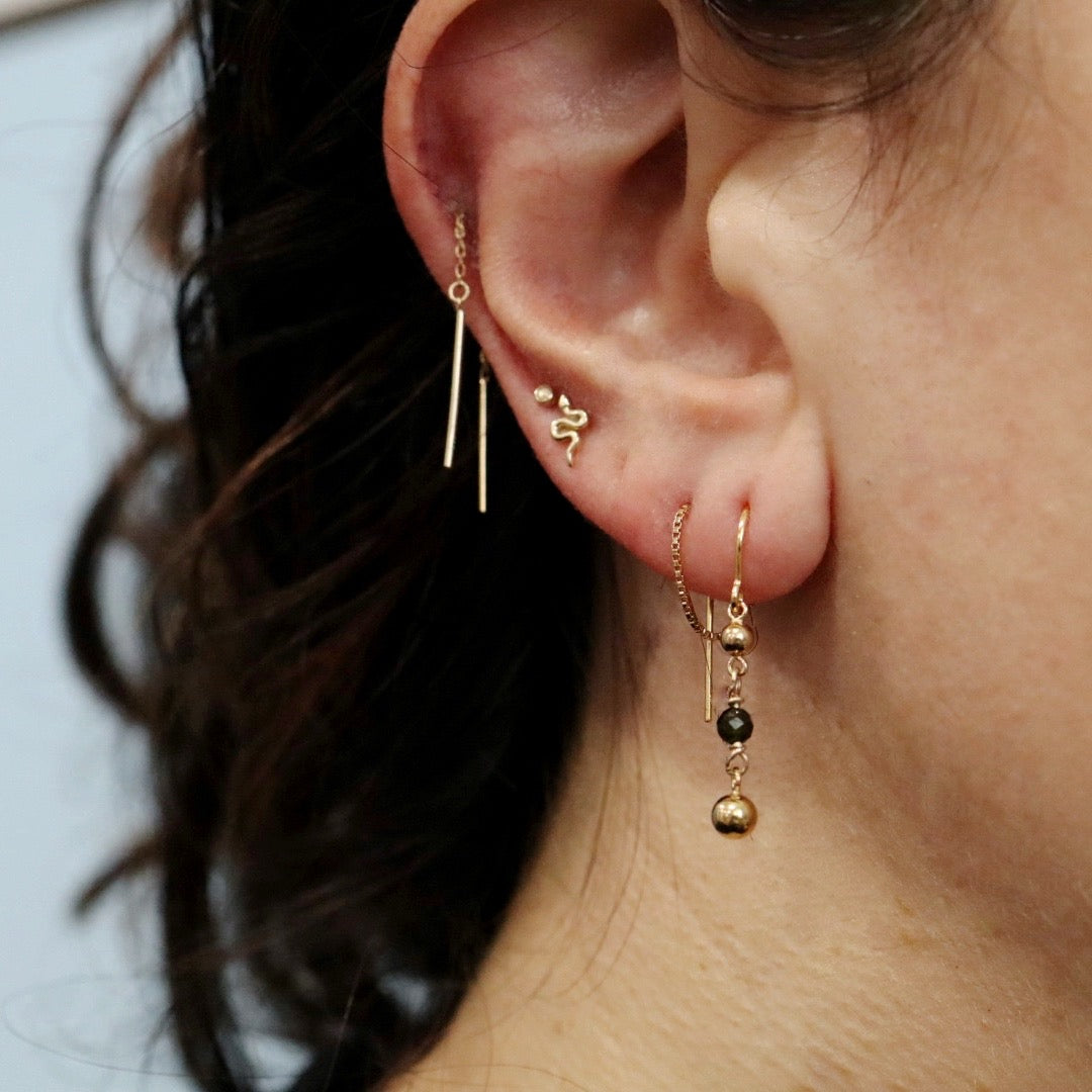Green Tourmaline and Gold Fill Threader Earrings / Ready to ship