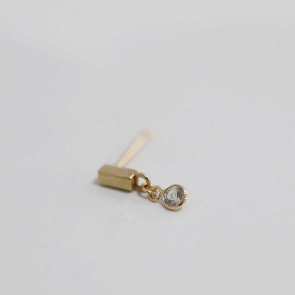 Gold Bar Stud Earring with White Topaz Gemstone Drop / SINGLE EARRING / Ready to Ship
