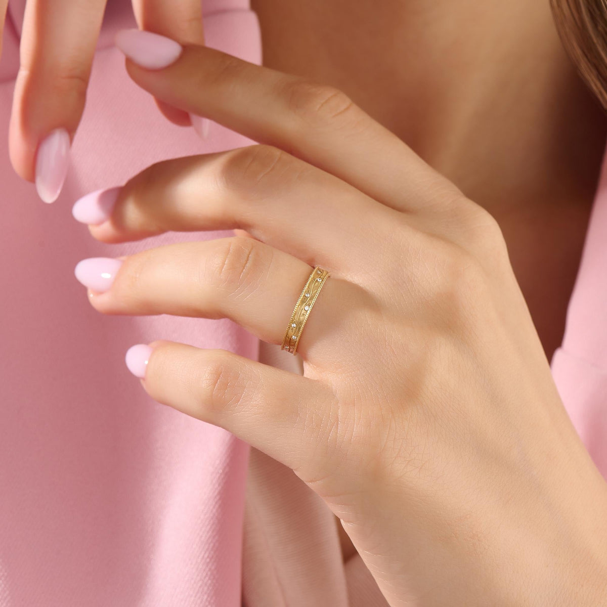 Diamond Leaf 14k Solid Gold Ring – Dainty Floral Wedding Band | Minimalist Nature-Inspired Bridal Gift for Women