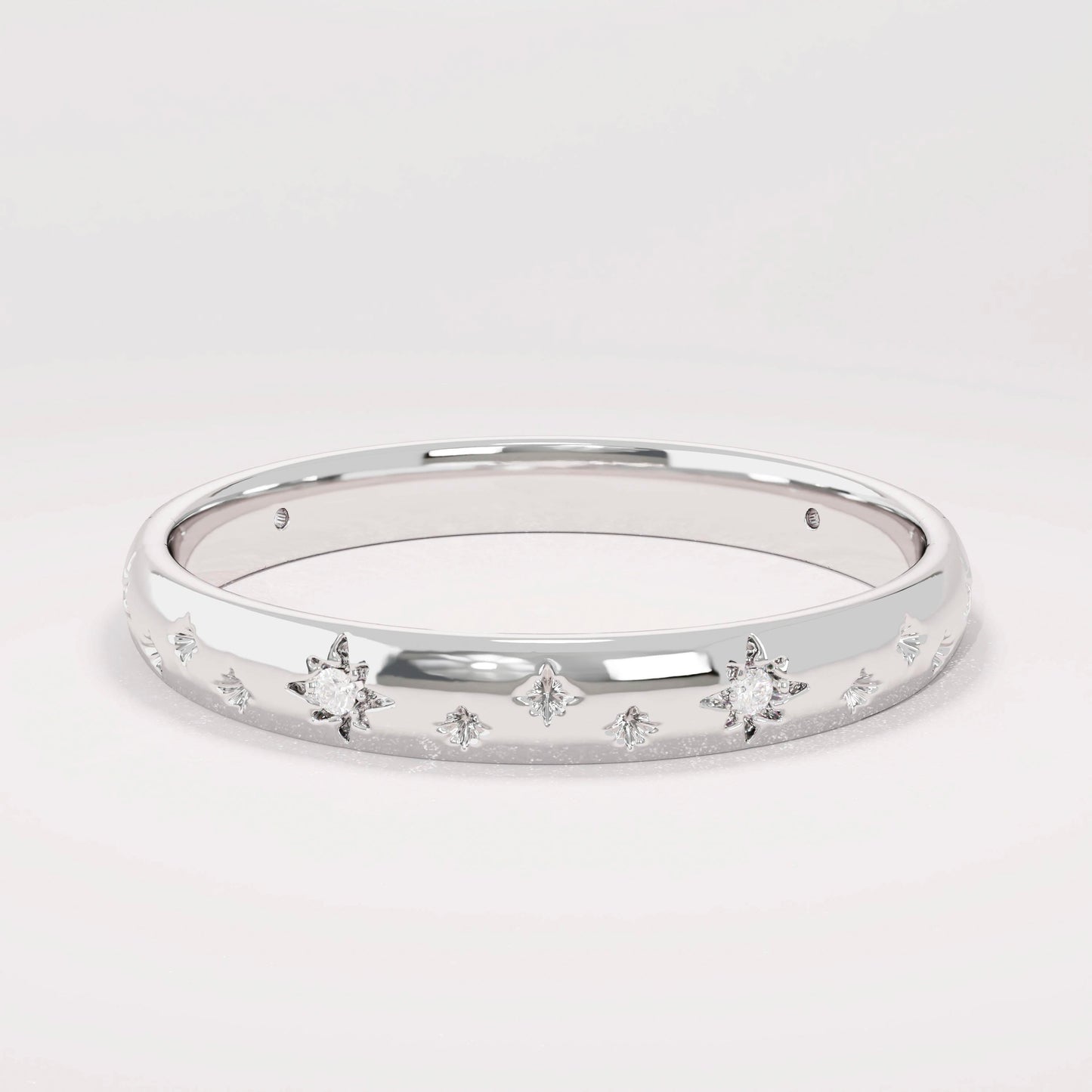 14k Solid Gold Diamond Star Pave Band | Minimalist Celestial Wedding Band | Womens Starbust Eternity Comfort Fit Ring
