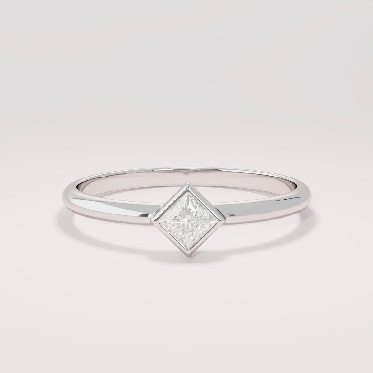 14k Gold Tiny Diamond Solitaire Ring | Minimal Princess-Cut Promise Ring | Basic Pinky/Engagement Ring for Women