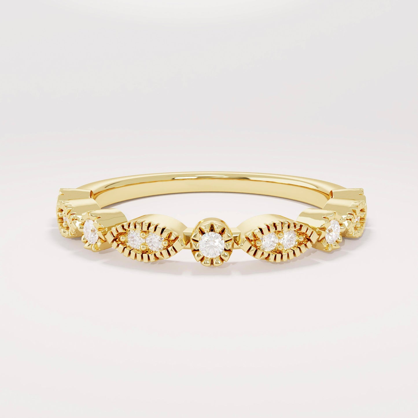 Vintage Art Deco Diamond Ring 14K Gold – Women’s Unique Pavé Stacking Band