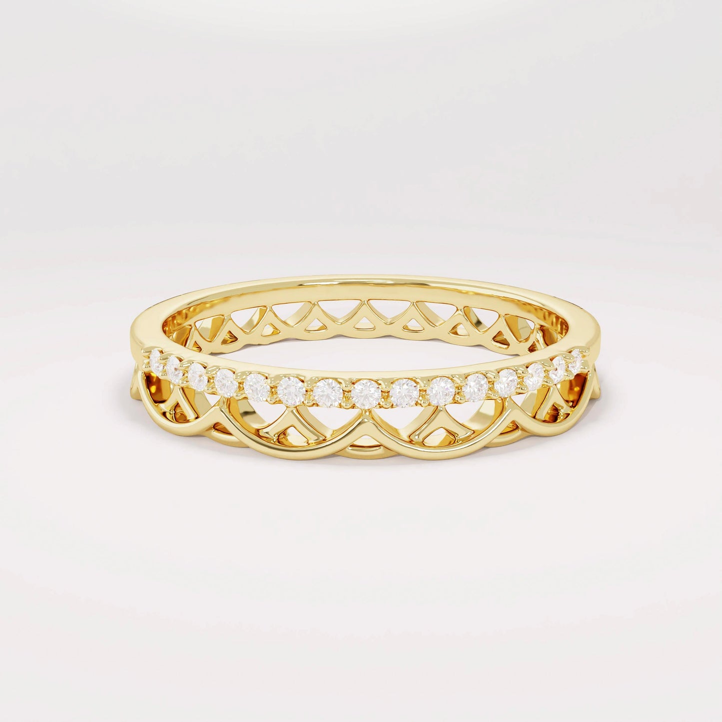 Bridal Celtic Ring: 14K Gold Pave Diamond Knot Band – Unique Wedding Jewelry