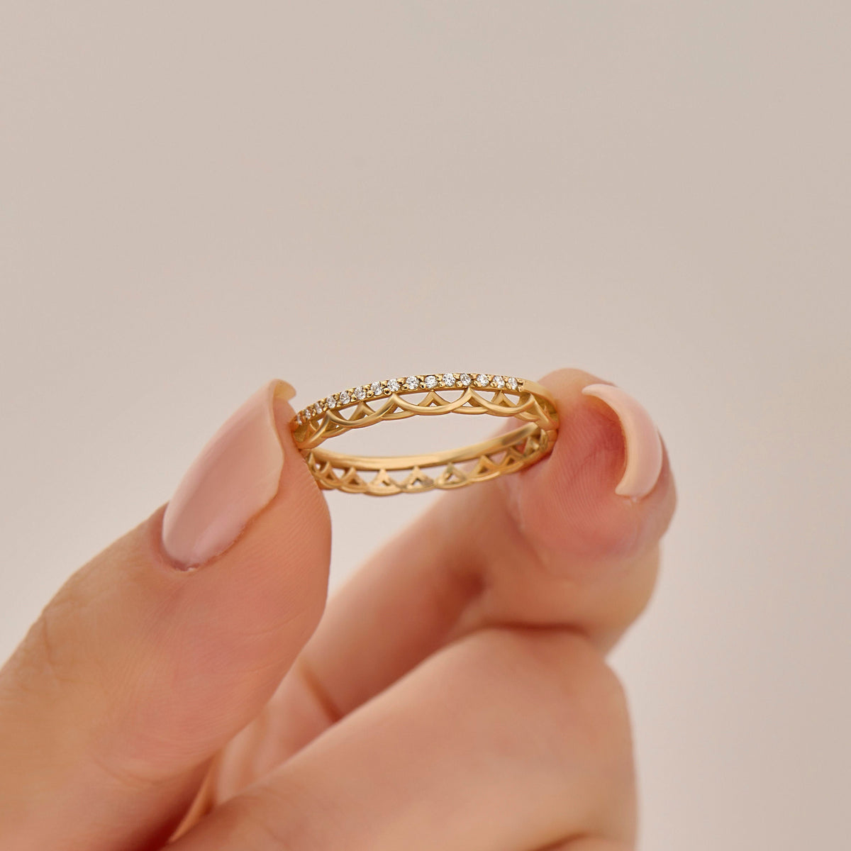 Bridal Celtic Ring: 14K Gold Pave Diamond Knot Band – Unique Wedding Jewelry