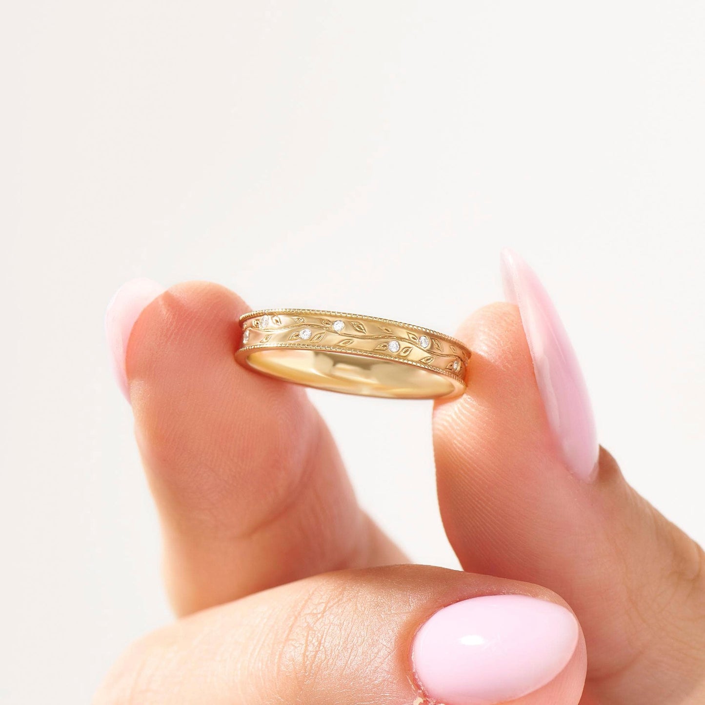 Diamond Leaf 14k Solid Gold Ring – Dainty Floral Wedding Band | Minimalist Nature-Inspired Bridal Gift for Women