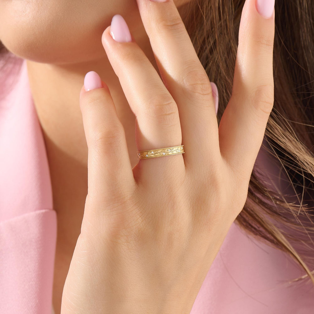 Diamond Leaf 14k Solid Gold Ring – Dainty Floral Wedding Band | Minimalist Nature-Inspired Bridal Gift for Women