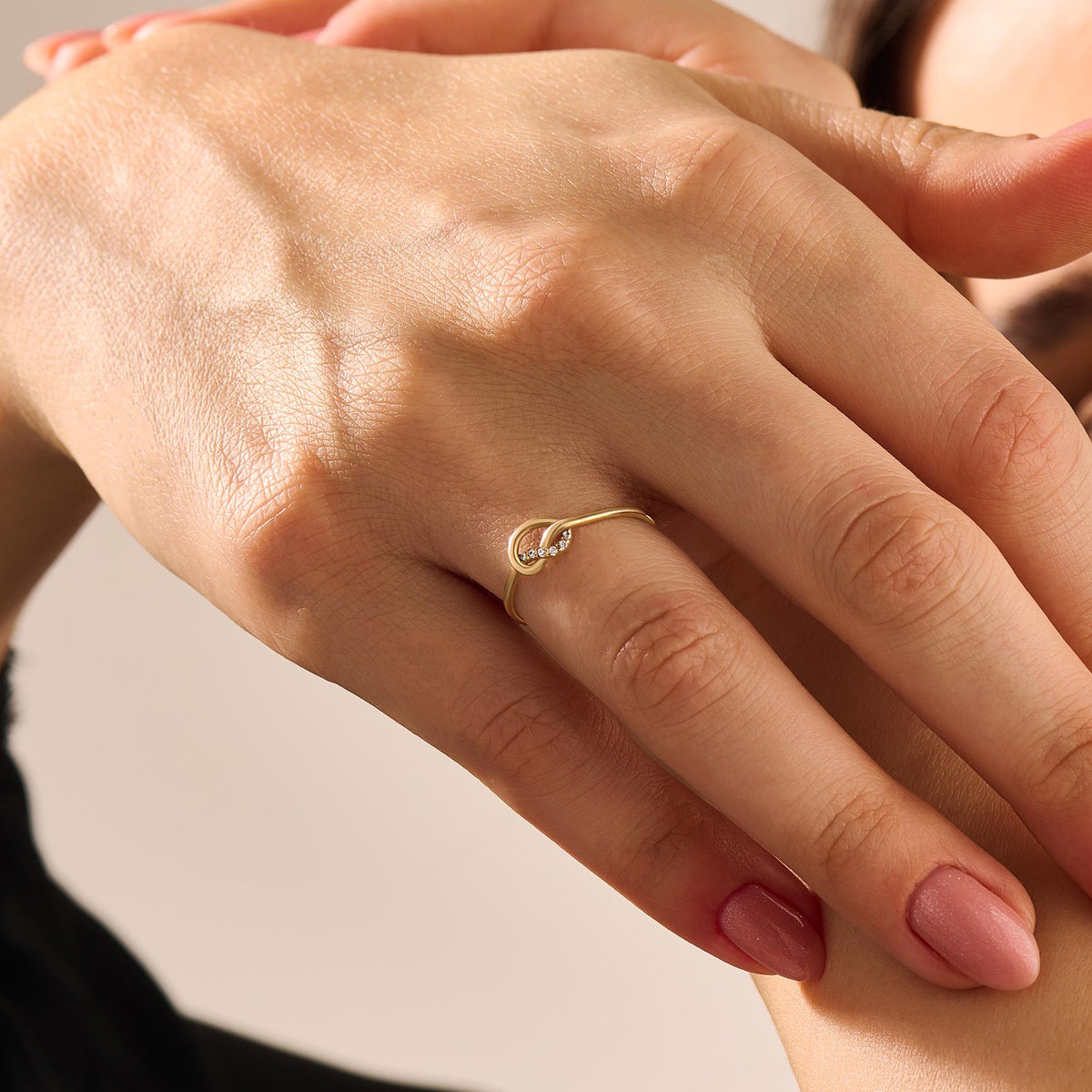14K Solid Gold Diamond Knot Ring – Pave Friendship Band & Promise Ring for Her | Yellow/Rose/White Gold Jewelry