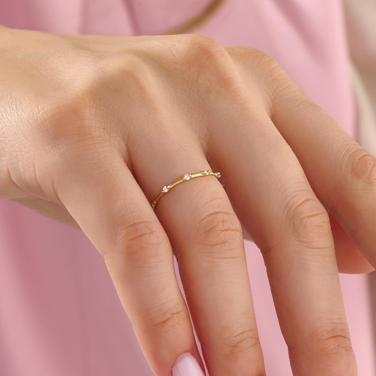 Diamond Stackable Ring,  14k Solid Gold Stacking Ring, Tiny Diamond Bone Band for Women, Diamond Thumb Ring, Thin Index Finger Ring
