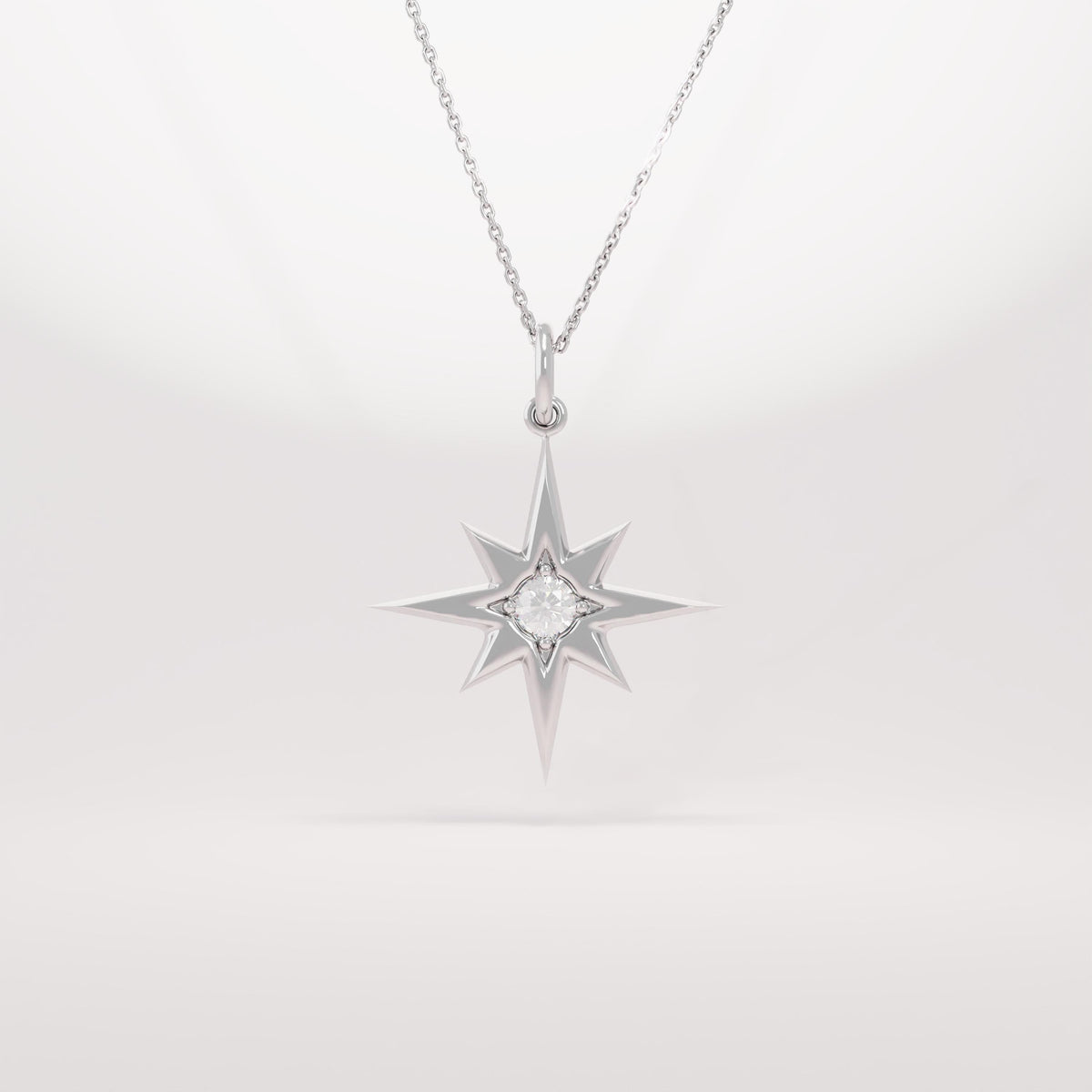 14k Solid Gold Diamond North Star Pendant - Dainty Compass Star Charm, Celestial Necklace