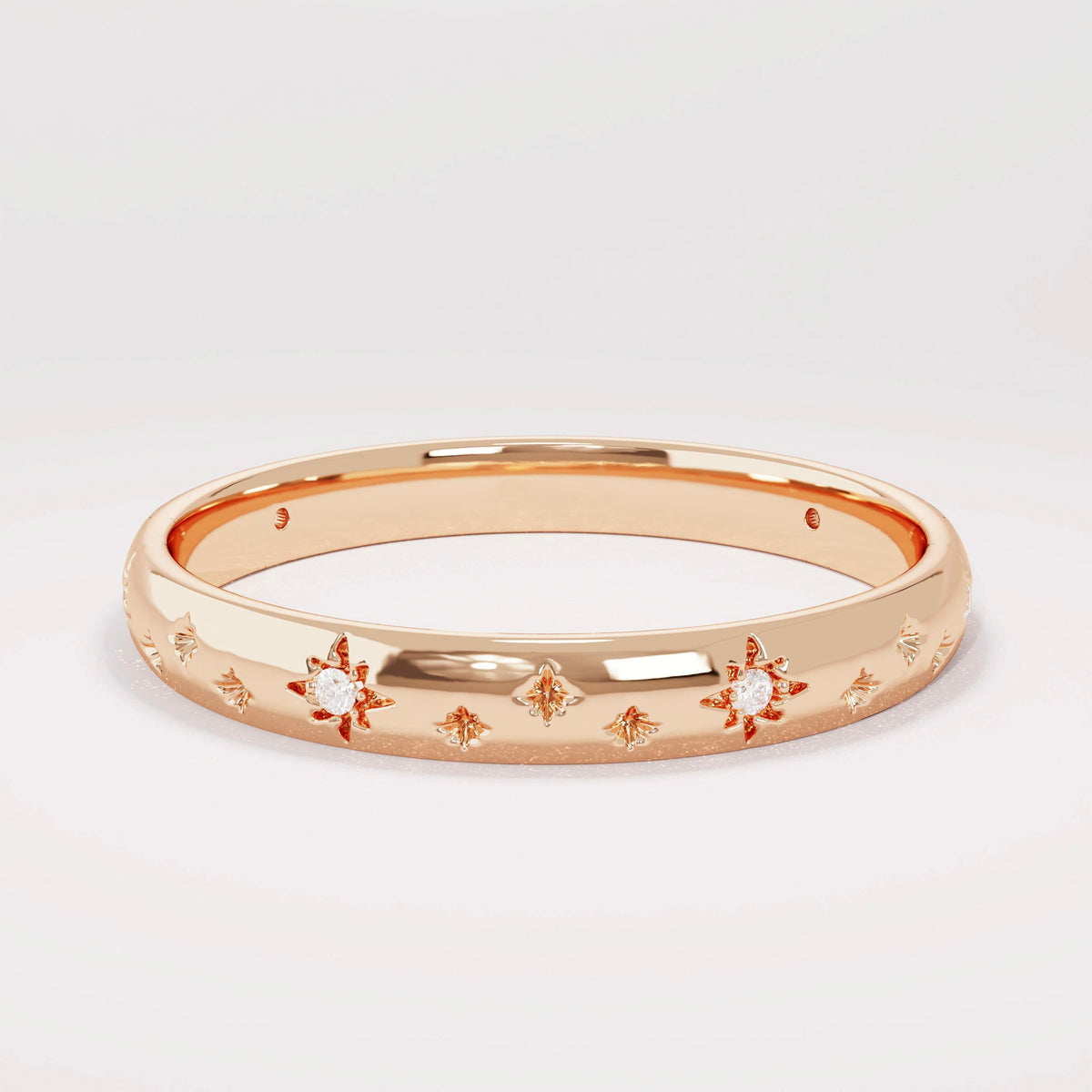 14k Solid Gold Diamond Star Pave Band | Minimalist Celestial Wedding Band | Womens Starbust Eternity Comfort Fit Ring