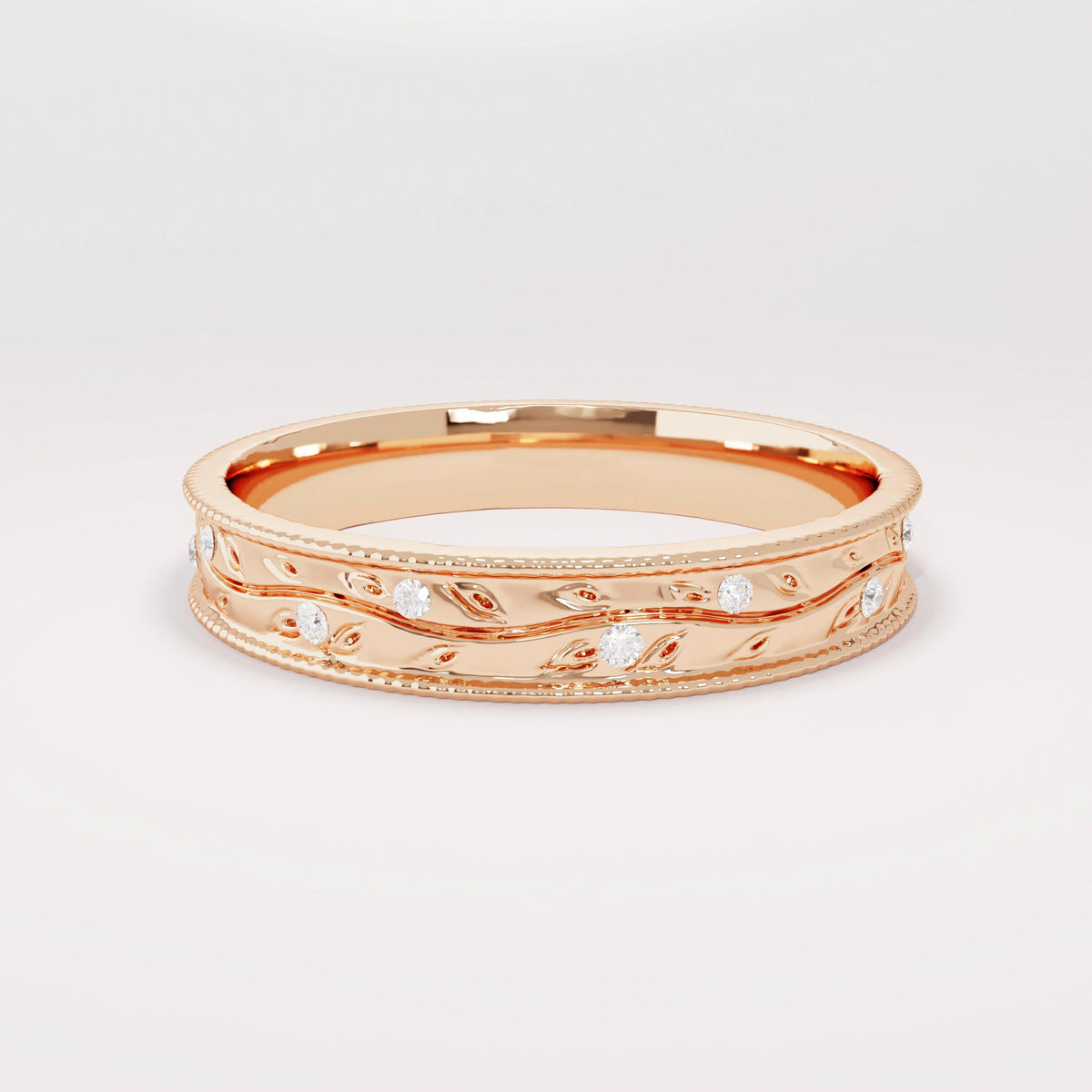 Diamond Leaf 14k Solid Gold Ring – Dainty Floral Wedding Band | Minimalist Nature-Inspired Bridal Gift for Women