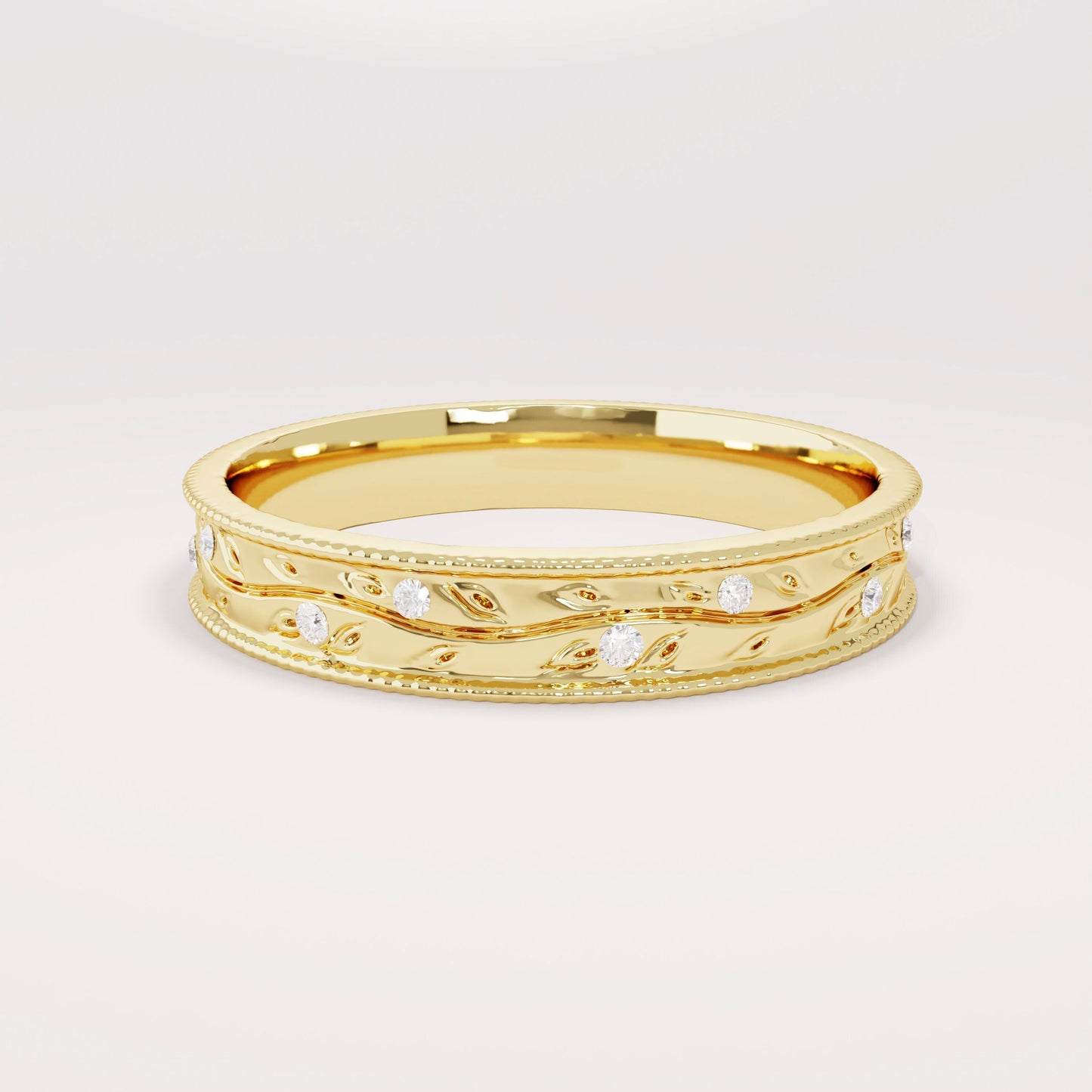 Diamond Leaf 14k Solid Gold Ring – Dainty Floral Wedding Band | Minimalist Nature-Inspired Bridal Gift for Women