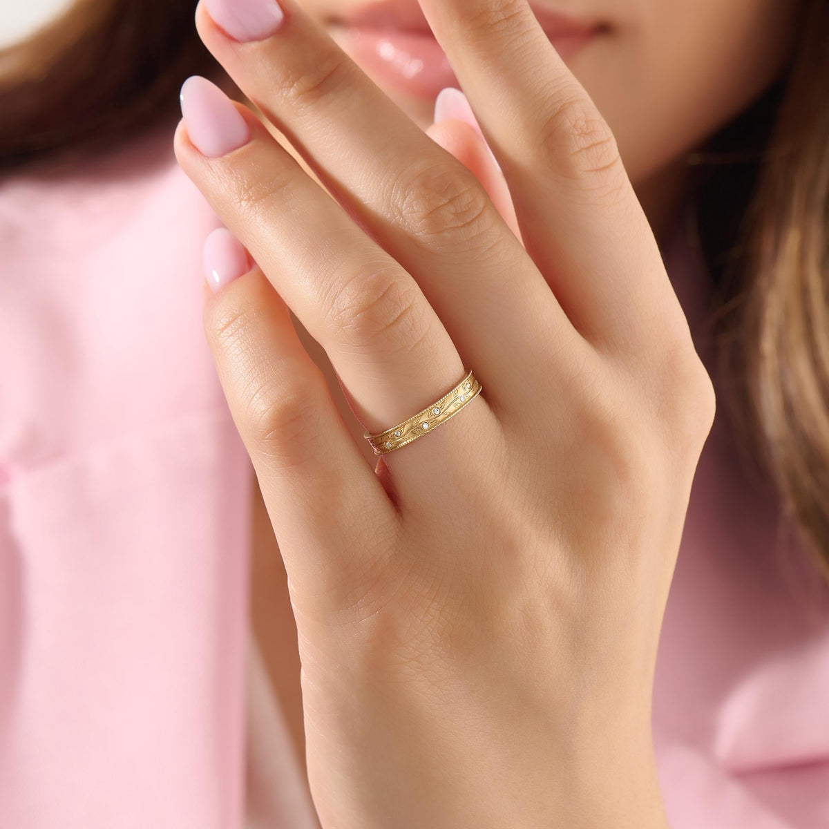 Diamond Leaf 14k Solid Gold Ring – Dainty Floral Wedding Band | Minimalist Nature-Inspired Bridal Gift for Women